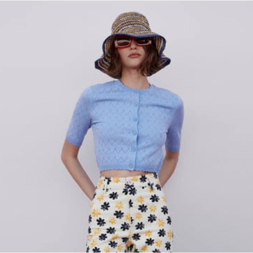 ZARA POINTELLE KNIT JACKET in Blue